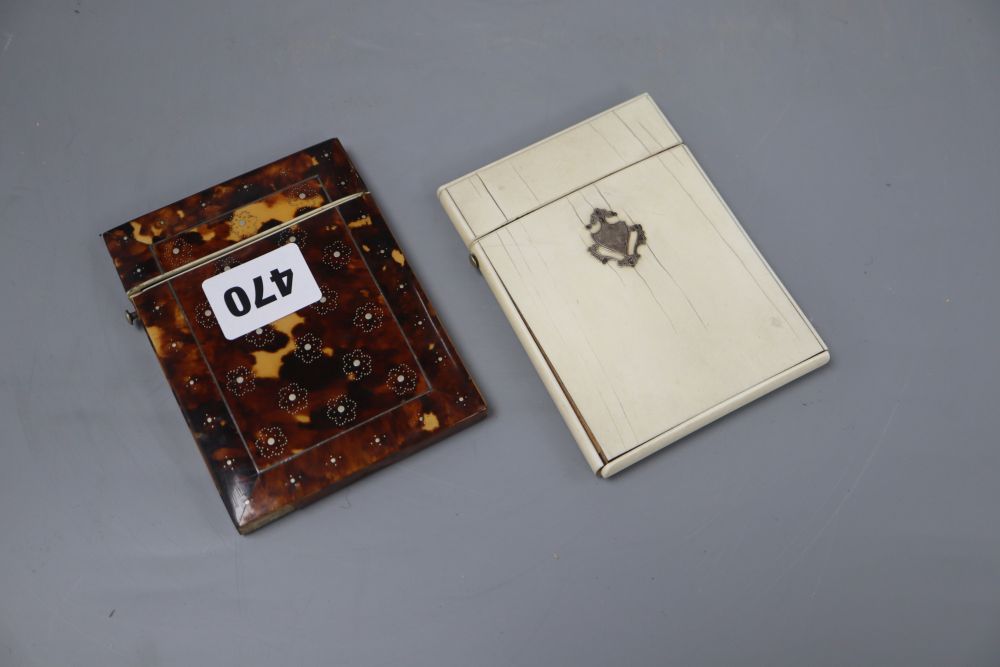 A mid to late 19th century ivory card case and a similar tortoiseshell card case